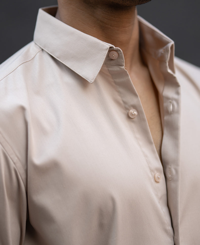 Beige Melange Stretch Shirt