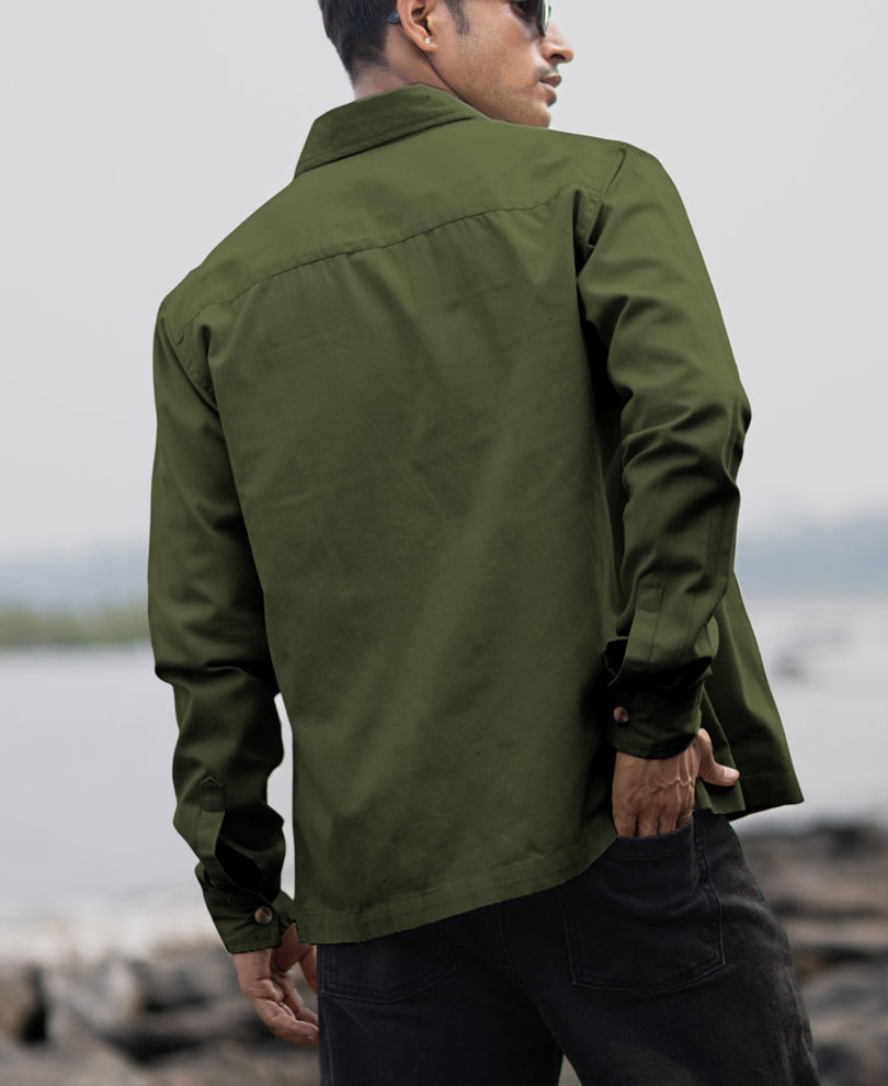 Olive Structured Zipper Overshirt