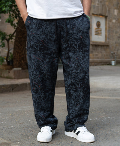 Black Printed Baggy Fit Trackpants