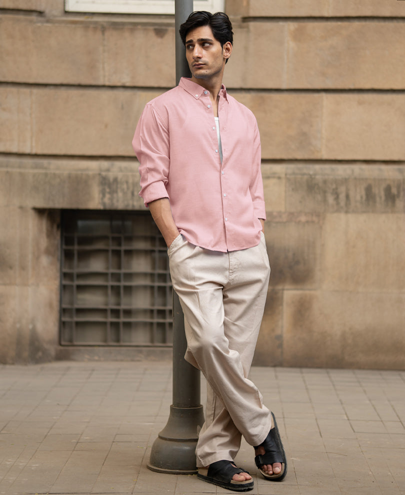 Pink Structured Slub Shirt.