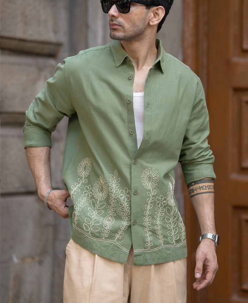 Green Embroidered Lightweight Shirt