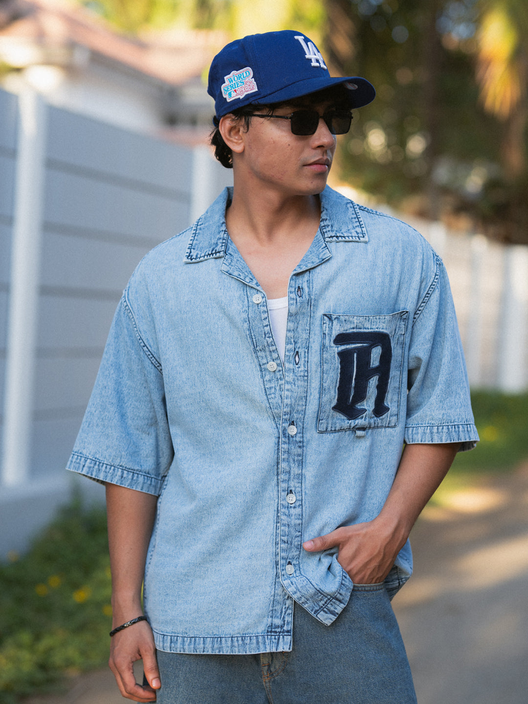 Blue Embroidered Denim Shirt 100% Cotton