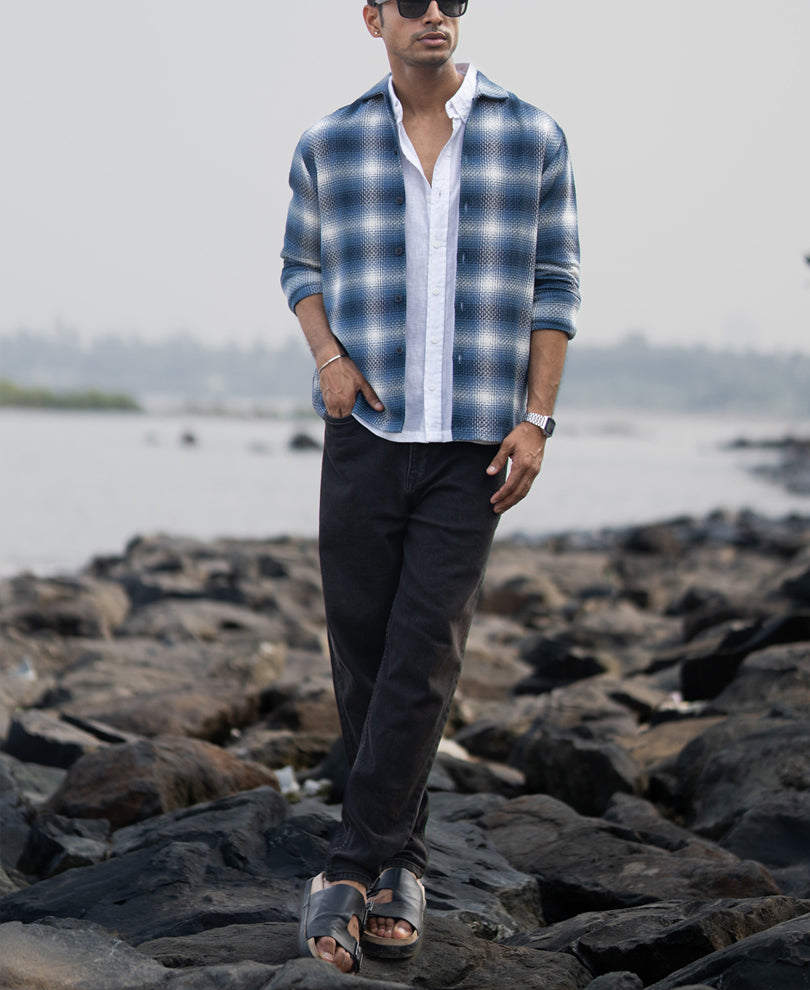 Blue Structured Checks Overshirt