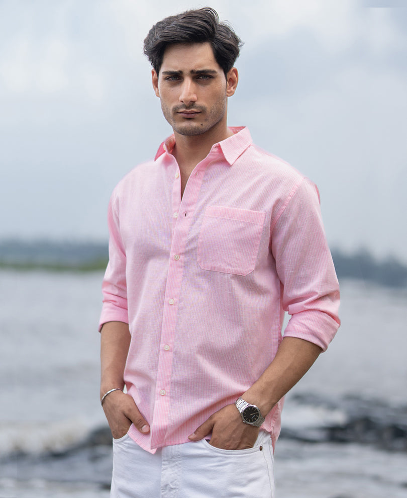 Pink Light Weight Cotton Stripe Shirt