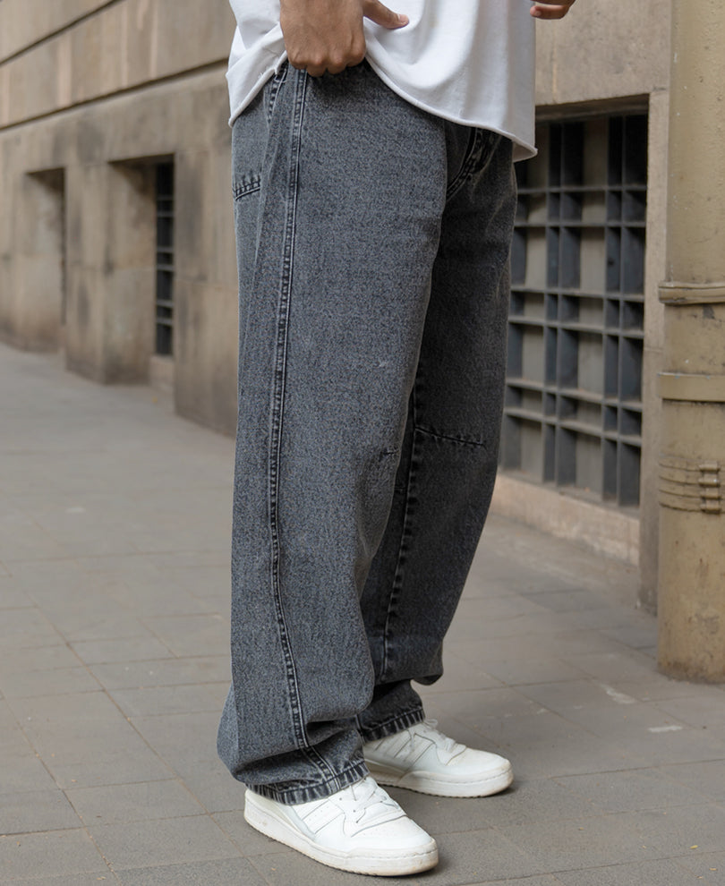 Charcoal Panelled Barrel Fit Jeans
