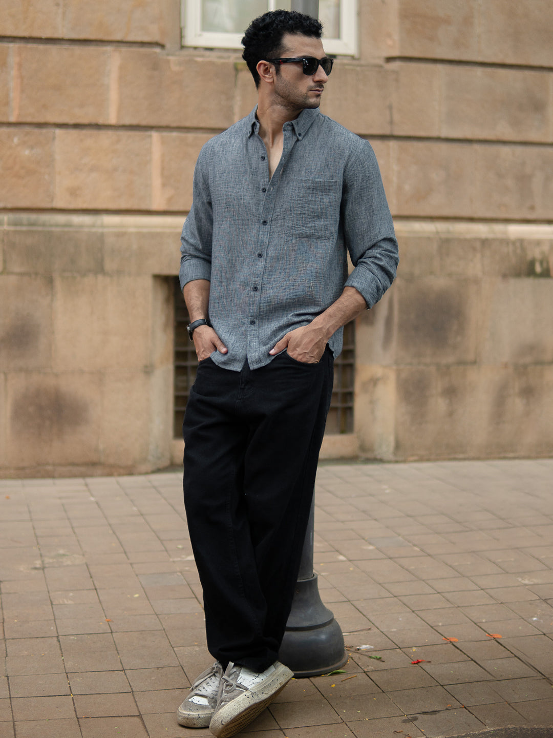 Dark Grey Slub Textured Shirt