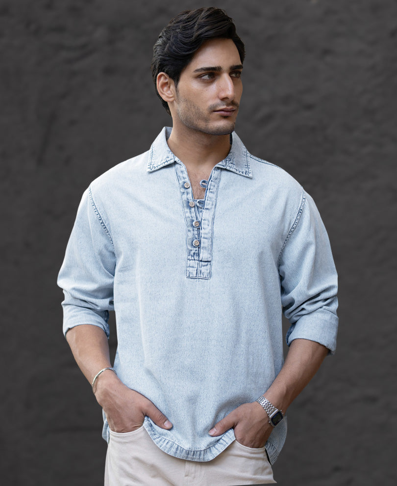 Light Blue Denim Kurta Shirt.