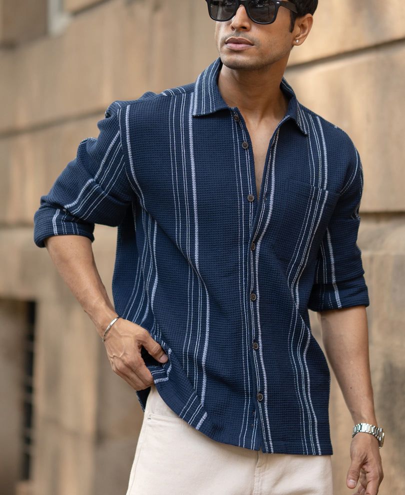 Navy Structured Striped Shirt
