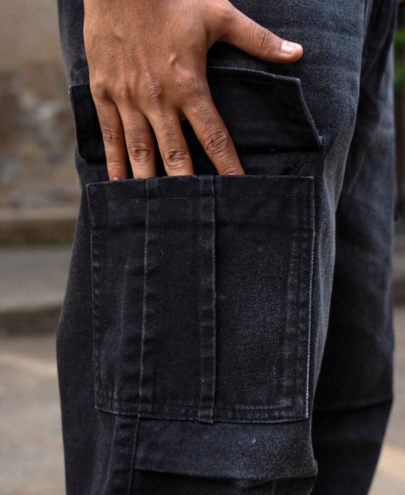 Black Washed Cargo Jeans