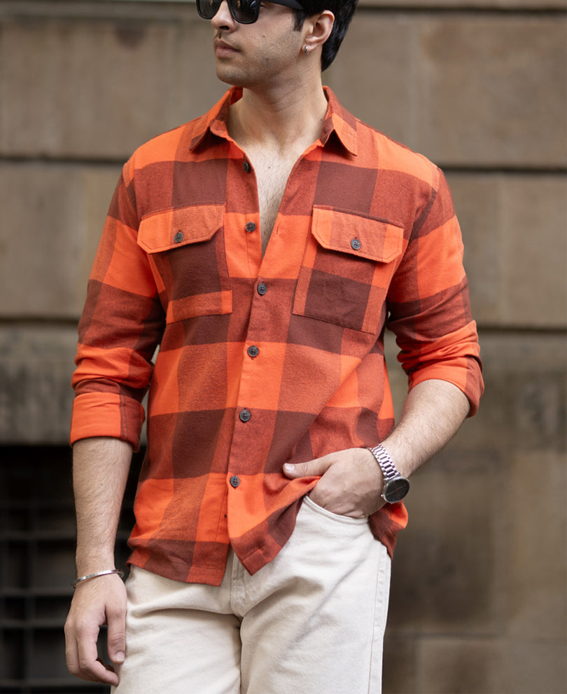 Rust Orange Checks Shirt