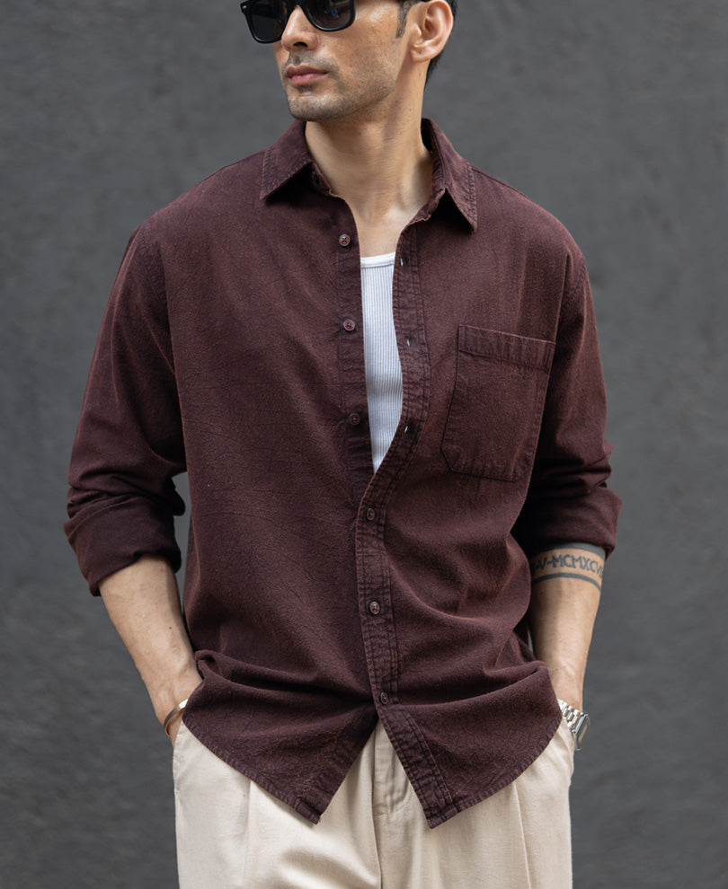 Dark Brown Washed Structure Shirt.