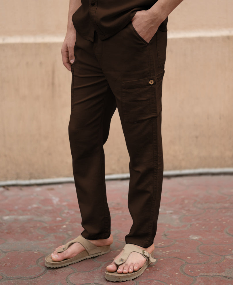 Dark Brown Linen Structured Co-Ord Set.