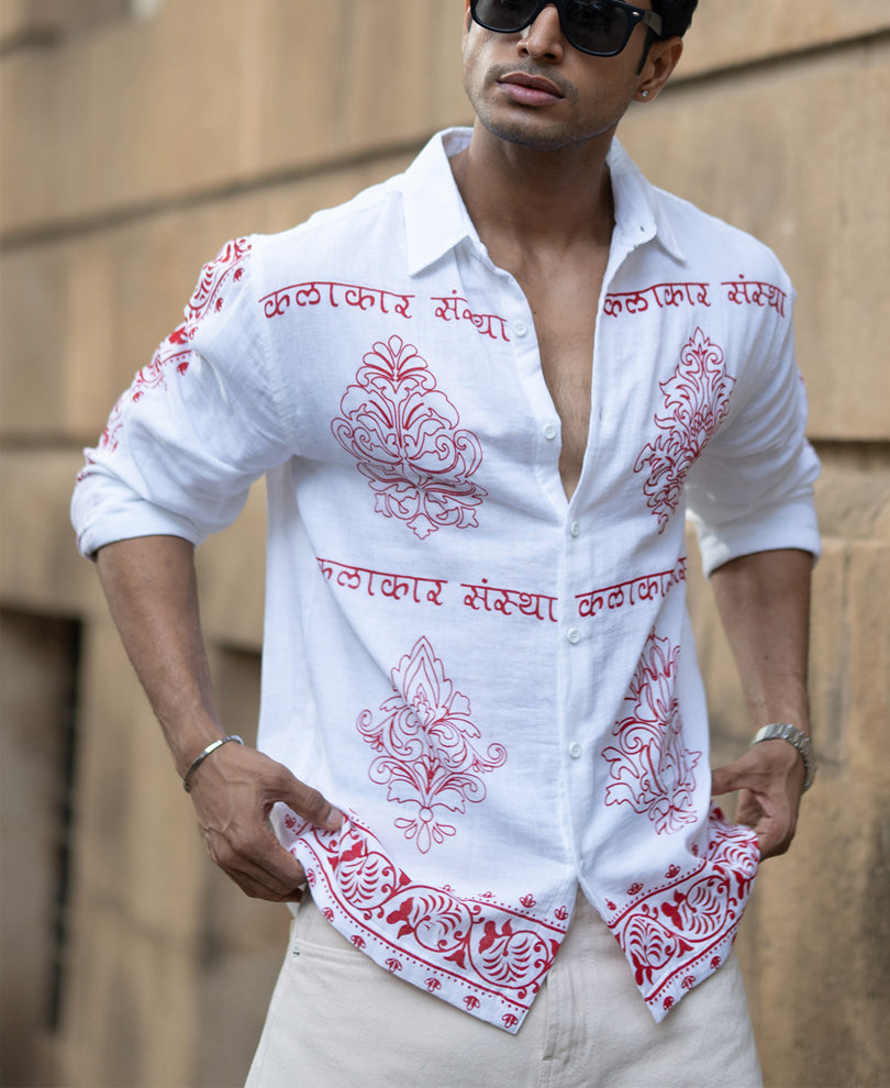 White Kalakar Print Shirt.