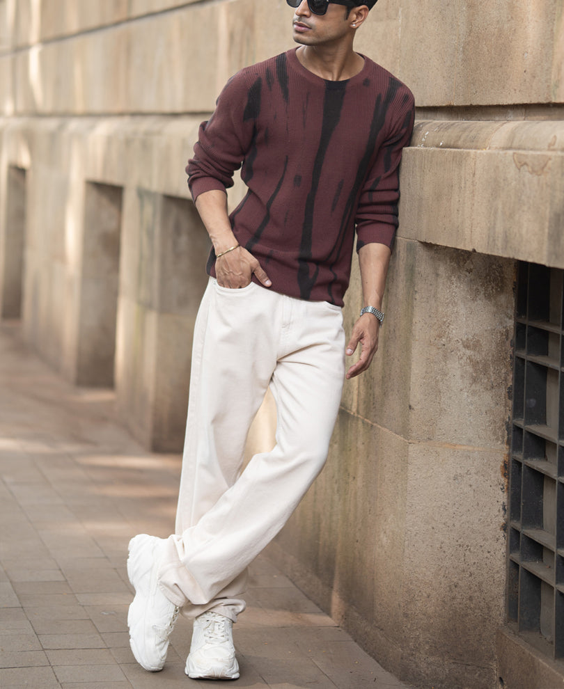 Brown Flat Knit Cotton Sweater