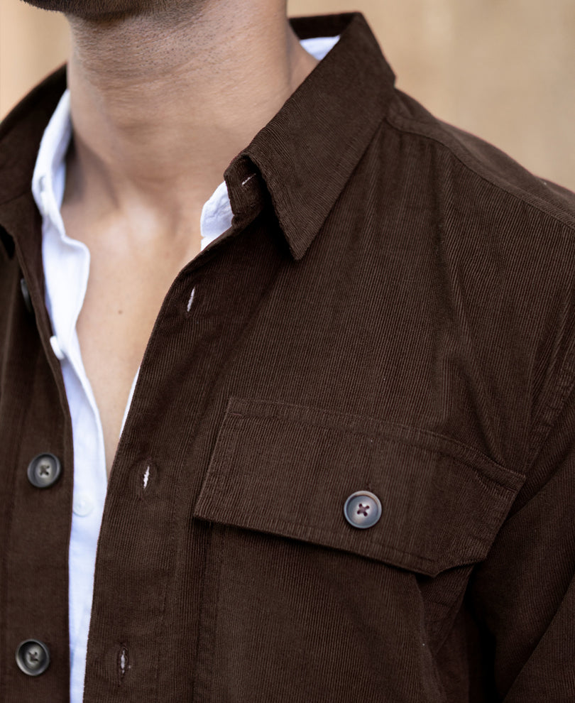 Brown Corduroy Shirt With Pockets