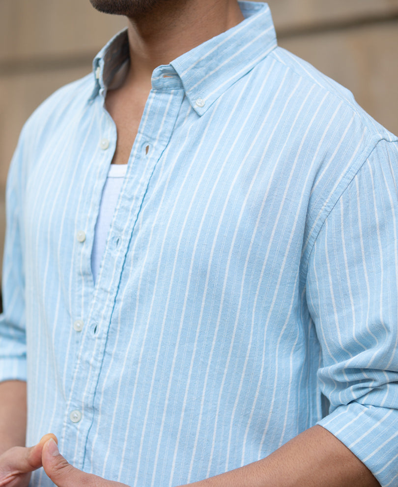 Light Blue Linen Stripe Shirt