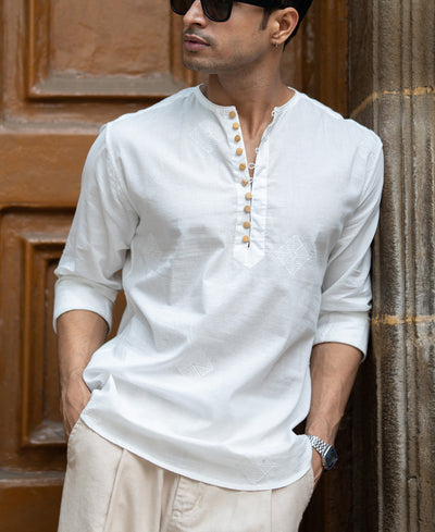 Off-White Embroidered Kurta Shirt