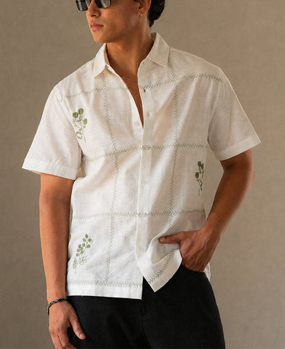 Off-White Floral Embroidery Shirt 100% Cotton
