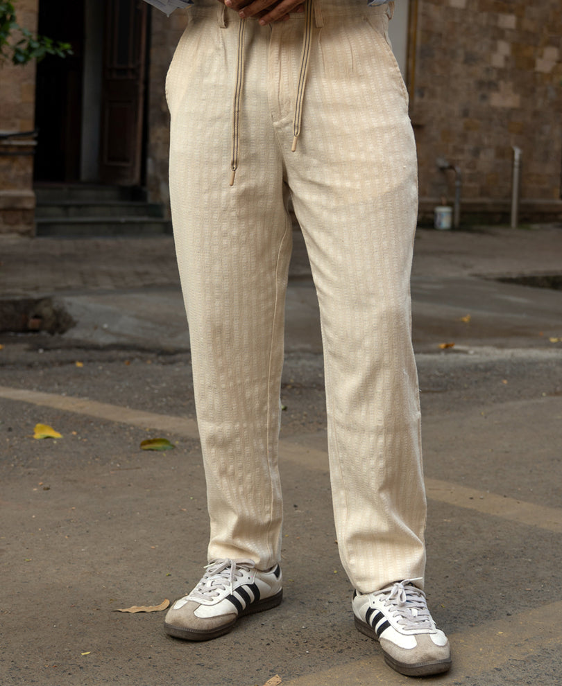 Natural Structured Stripe Linen Trouser