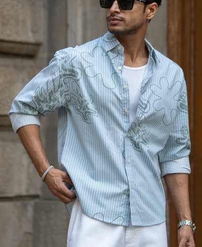 Blue Stripe Abstract Print Shirt