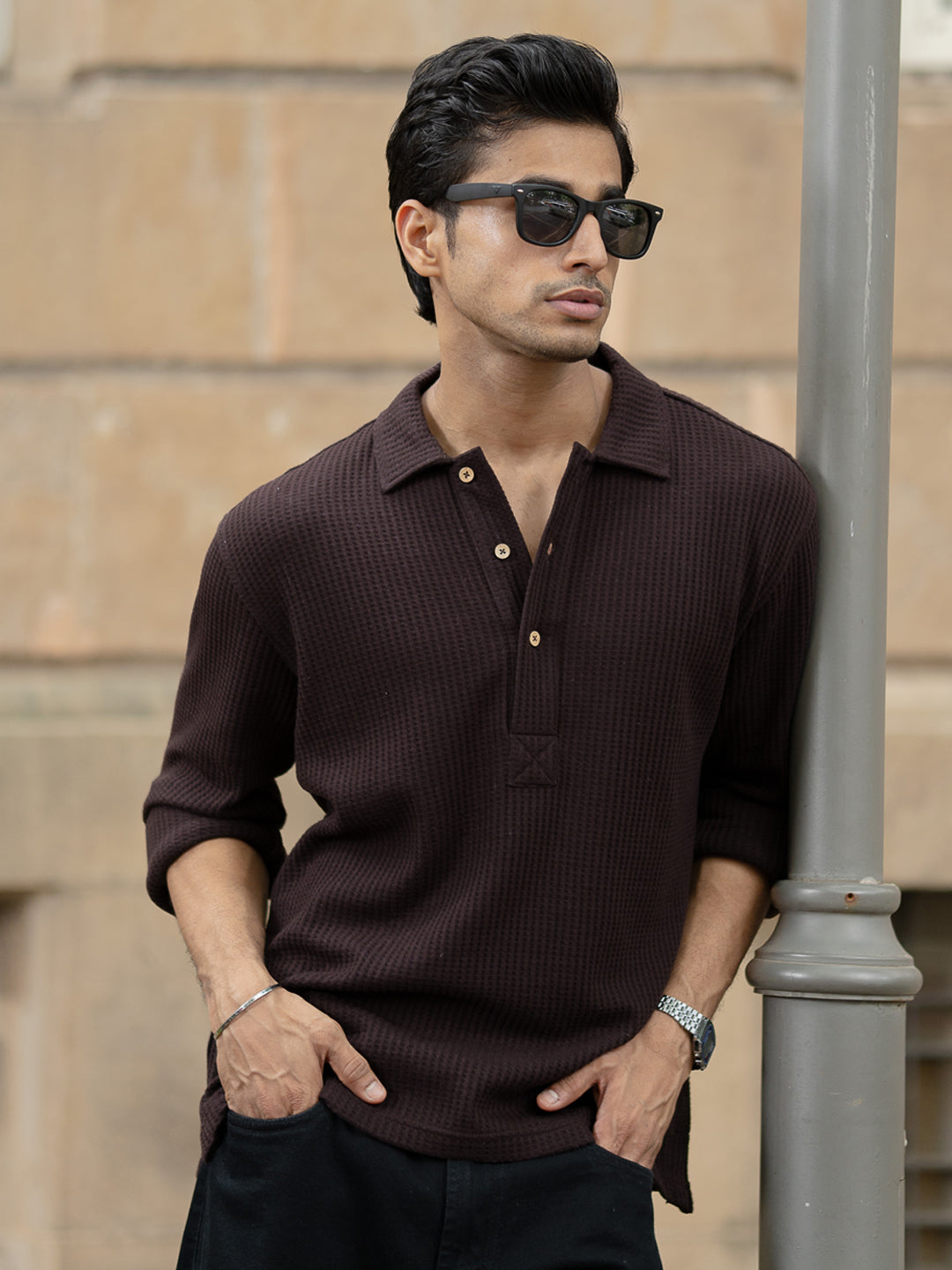 Dark Brown Knit Kurta Shirt