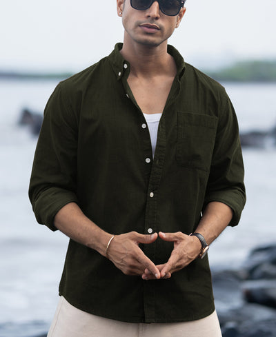 Dark Olive Corduroy Buttondown Shirt