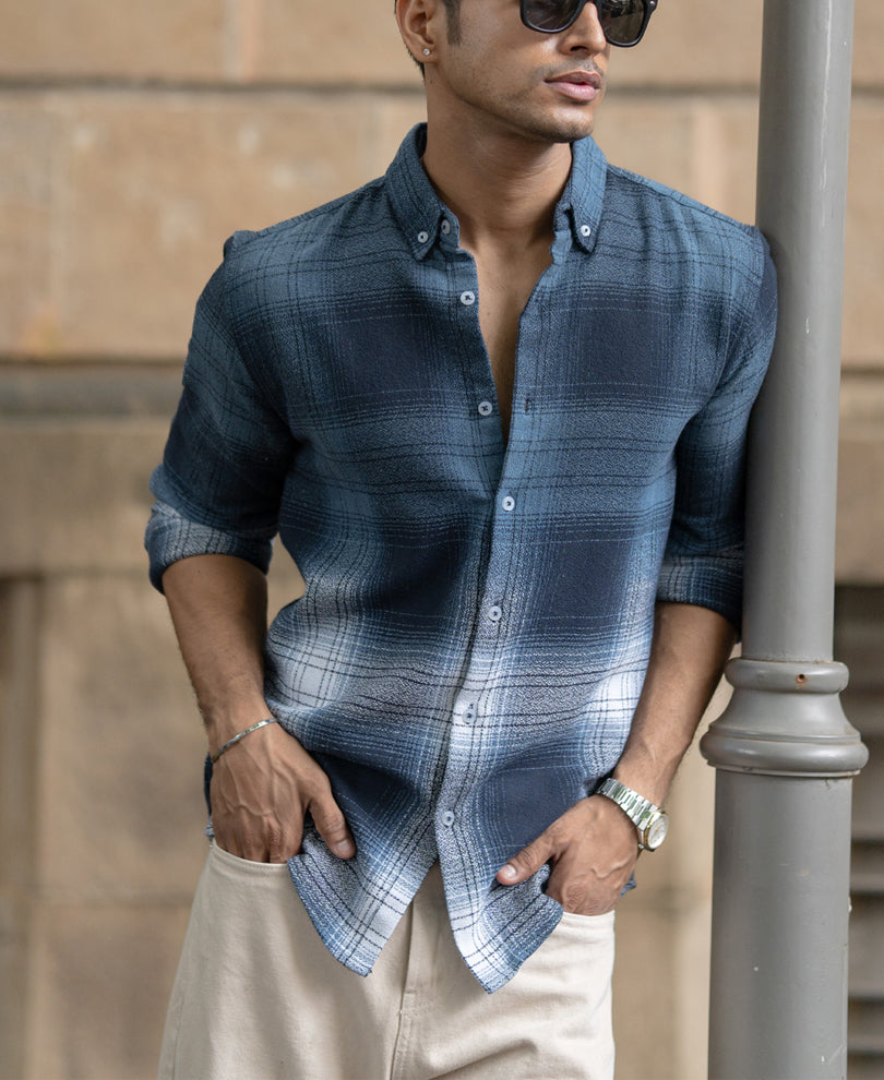 Navy Ombre Checks Shirt.