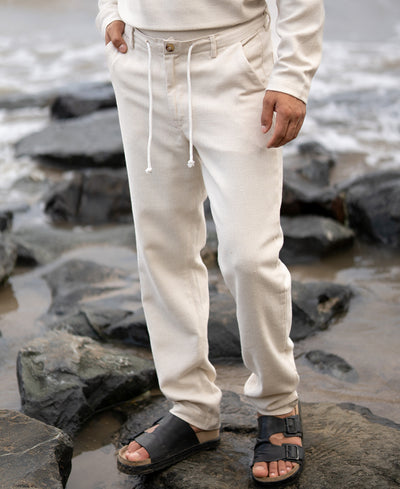 Cream Structured Cotton Trouser