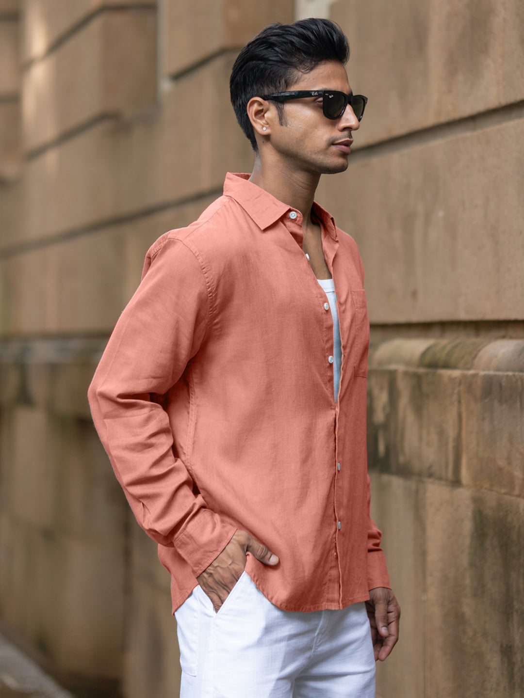 Coral Linen Blend Shirt