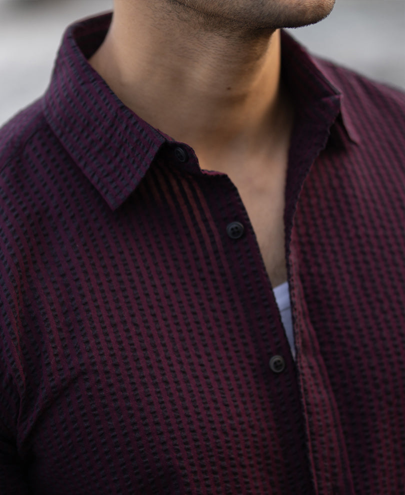 Wine Structured Striped Shirt