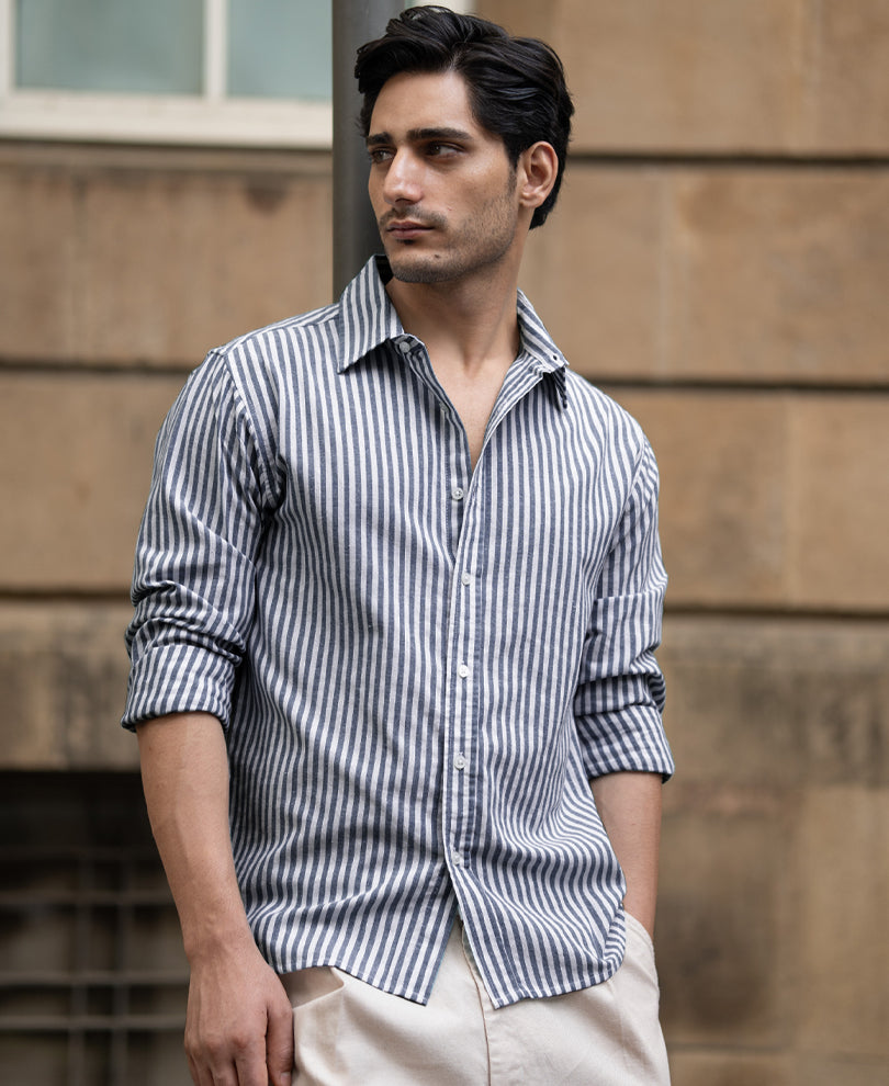 Dark Blue Lightweight Striped Shirt.