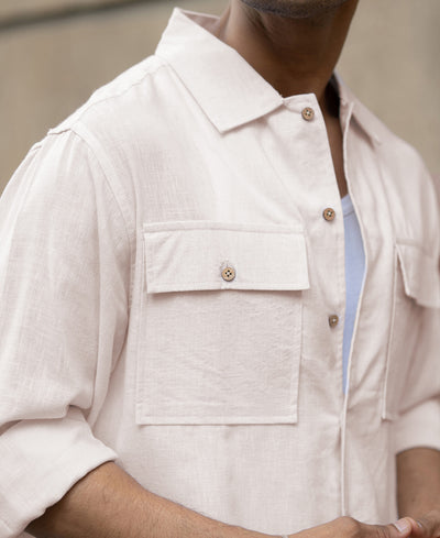 Cream Linen Double Pocket Shirt