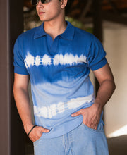 Blue Tie Dye Knit T-Shirt.
