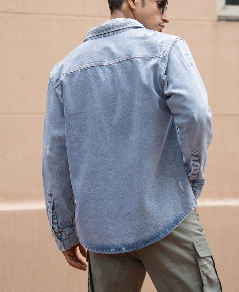 Blue Denim Regular Fit Full Sleeves Shirt.