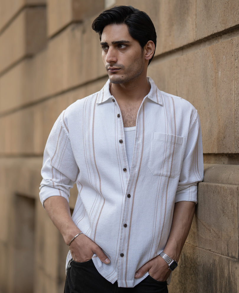 White Structured Striped Shirt