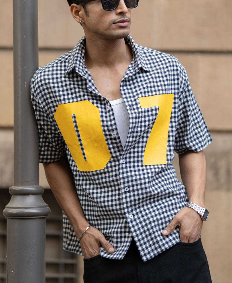 Navy Microchecks Print Shirt.