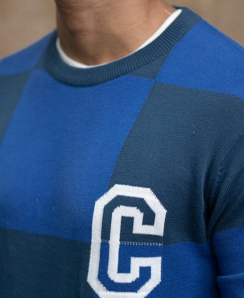 Blue Jacquard Knit T-Shirt