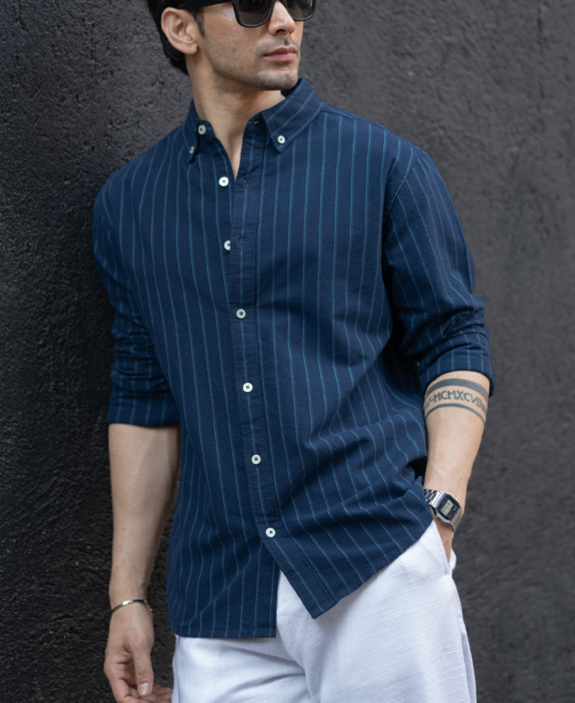 Navy Oxford Stripe Shirt