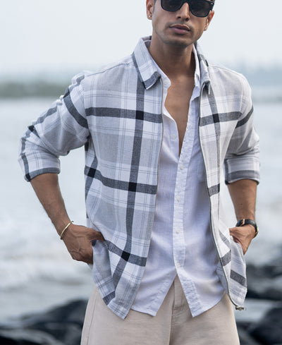 Grey Checks Zipper Overshirt