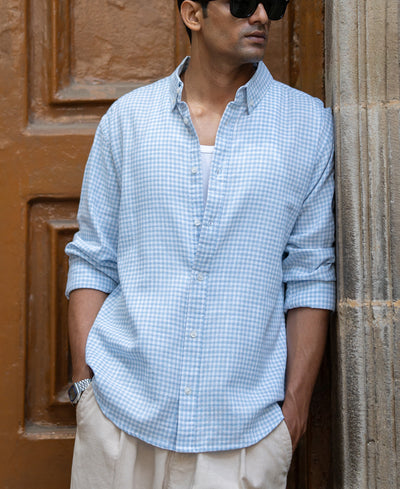 Light Blue Micro Checks Shirt