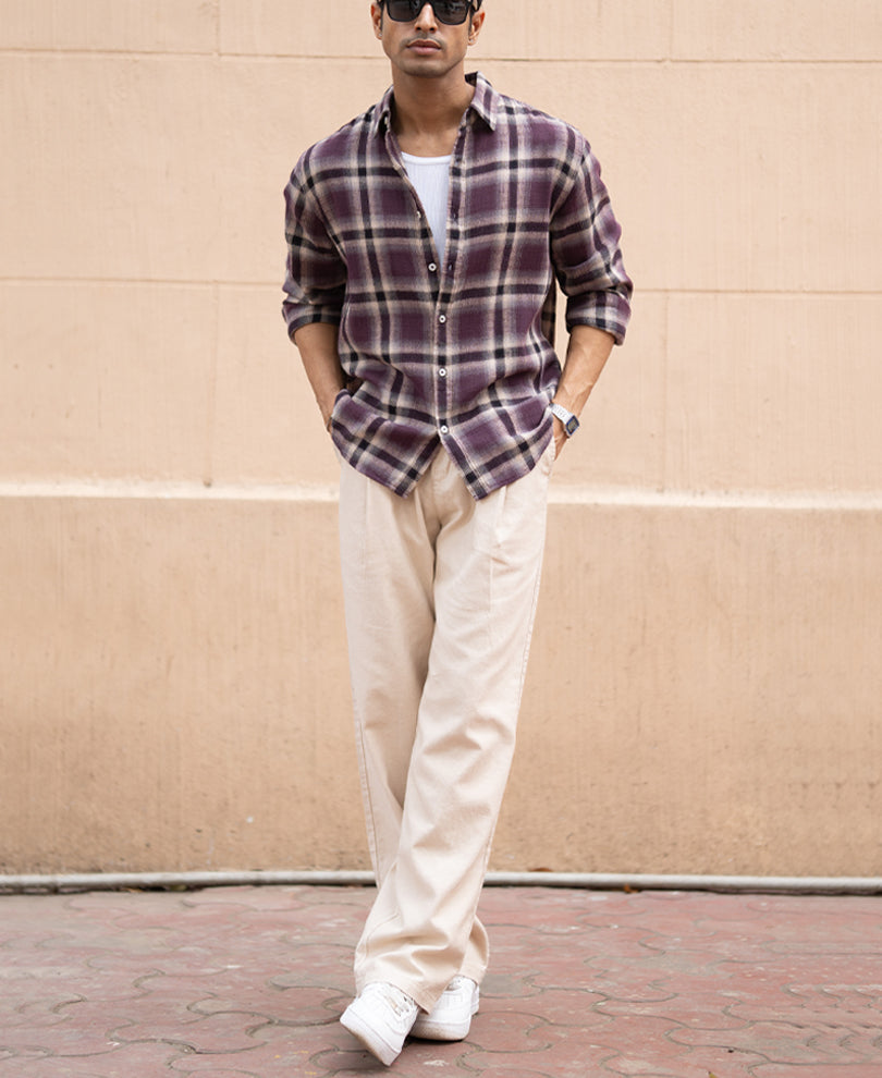 Wine Structured Checks Shirt.