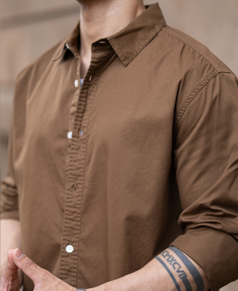 Tan Brown Washed Shirt.