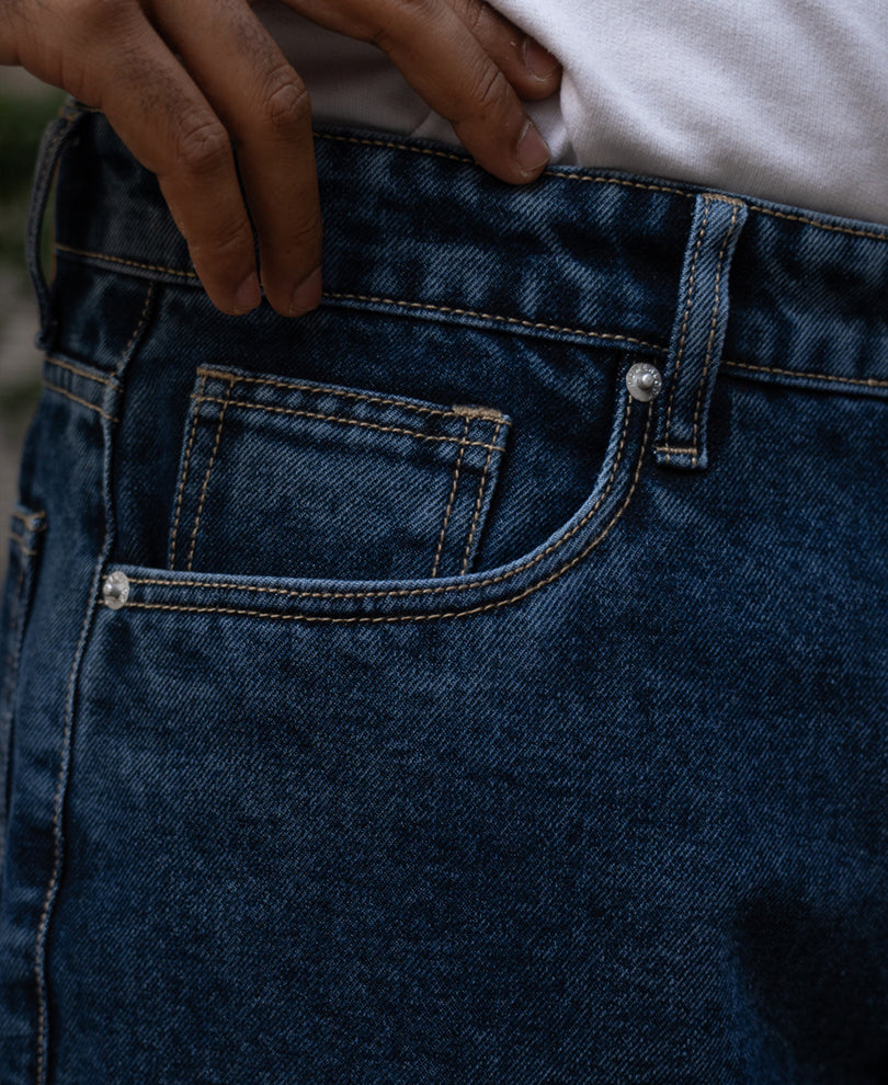 Dark Blue Washed Baggy Jeans