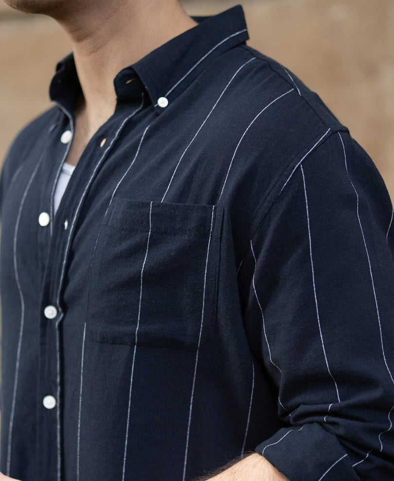 Navy Lightweight Linen Striped Shirt
