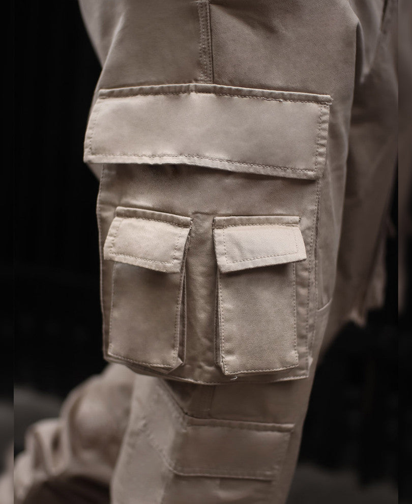 Beige Pocket Baggy Fit Cargo Pant
