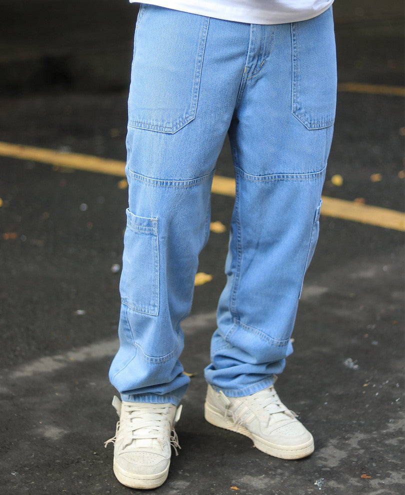 Sky Blue Cargo Baggy Fit Jeans