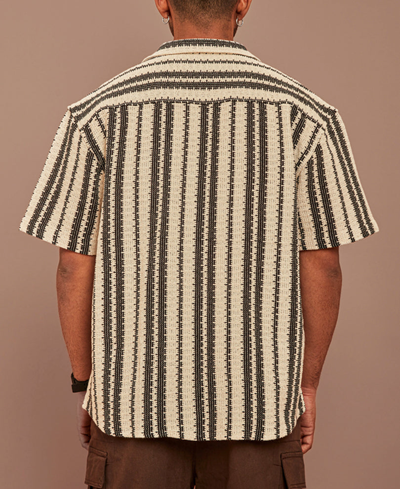 Black and Off White Crochet Striped Oversized Shirt