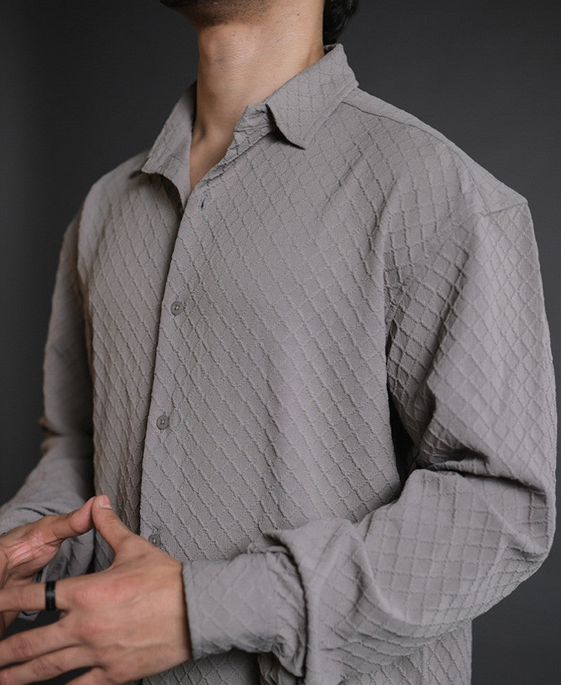 Grey Structured Oversized Full Sleeves Shirt