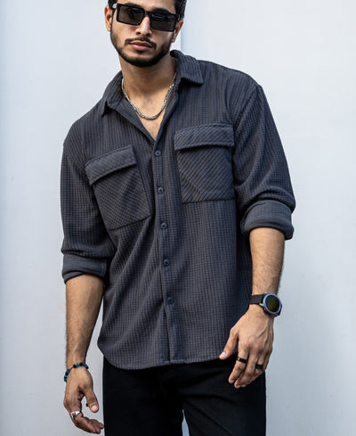 Dark Grey Structured Shacket Oversized Shirt
