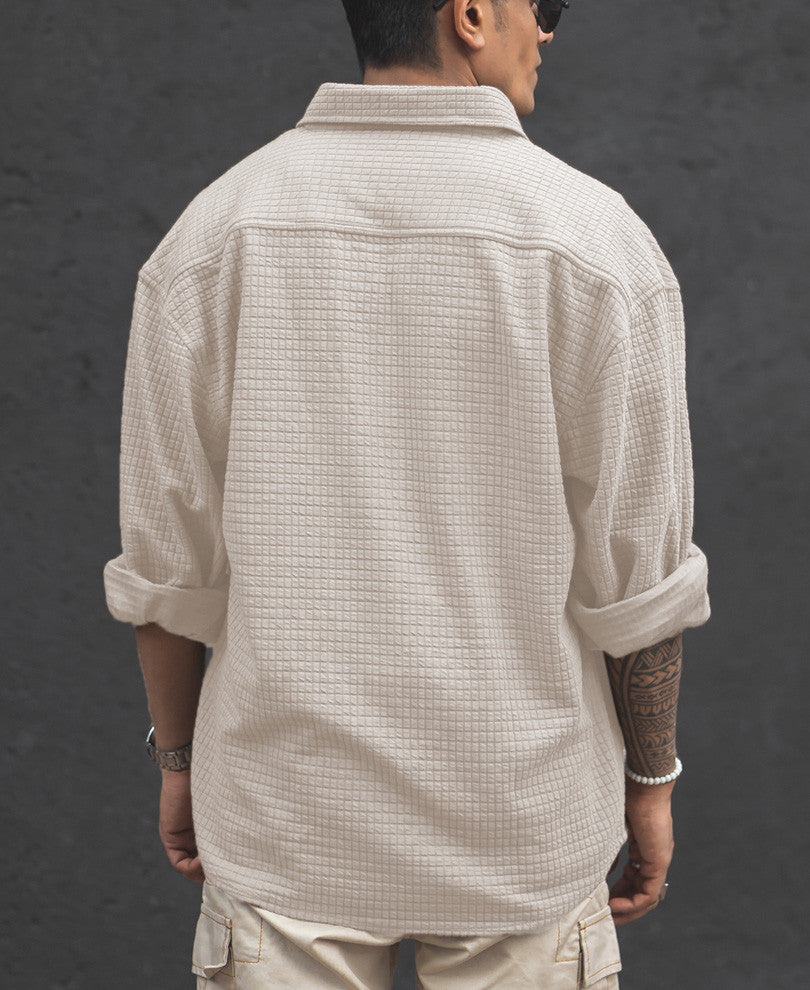 Cream Structured Knit Oversized Shirt